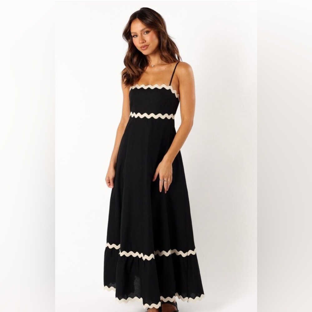 Yana Black and Cream Trim Maxi Dress sz L